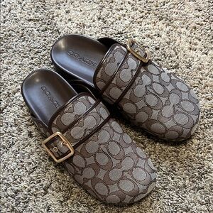 Coach Brown and Gray Monogram Clogs
